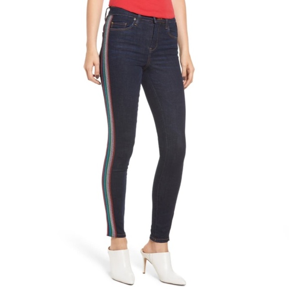 Blank NYC Mid-Rise Skinny Jeans Rainbow Glitter Stripe - Picture 2 of 8